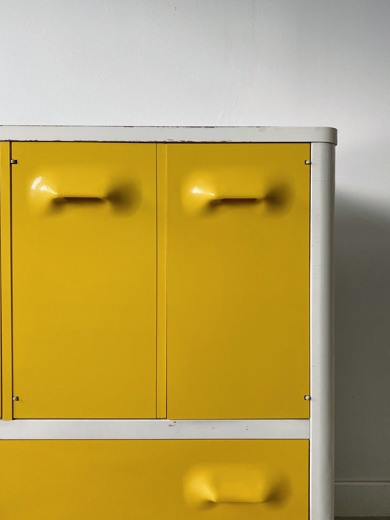BROYHILL PREMIER YELLOW SPACE AGE ARMOIRE IN THE STYLE OF RAYMOND LOEWY, 70's
