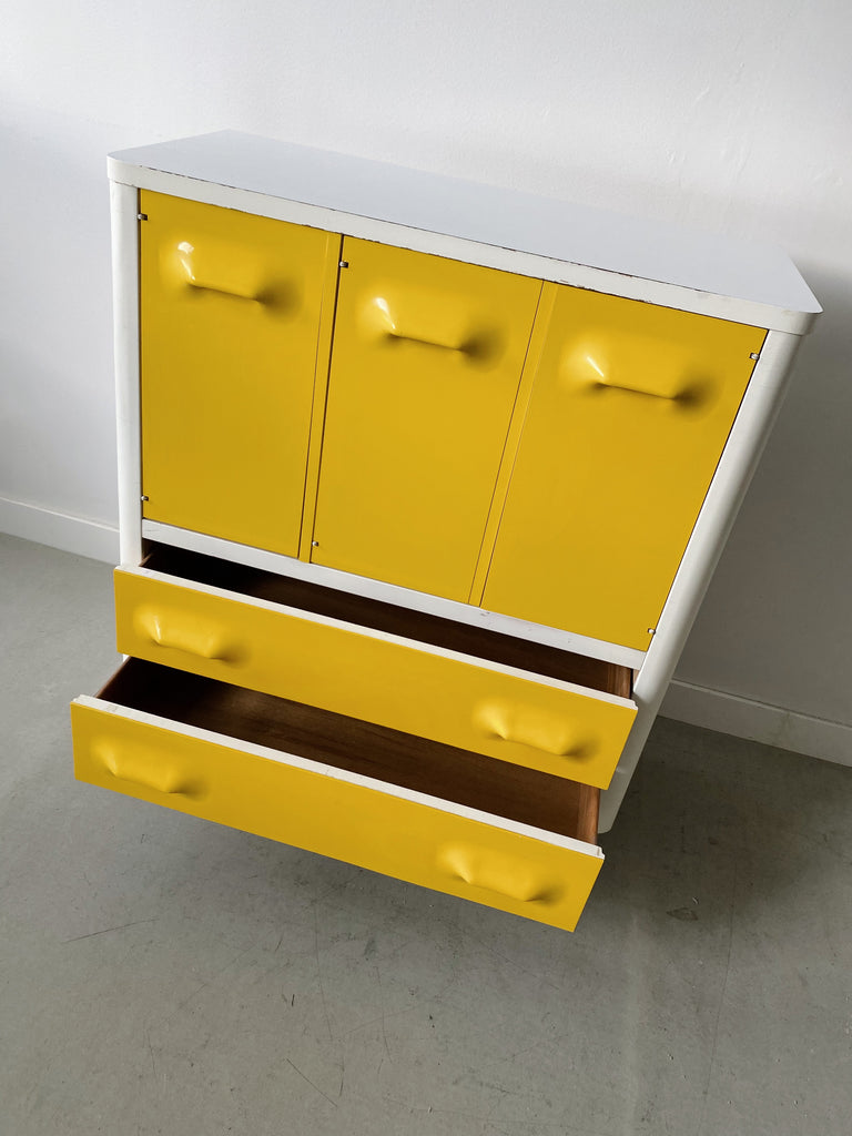 BROYHILL PREMIER YELLOW SPACE AGE ARMOIRE IN THE STYLE OF RAYMOND LOEWY, 70's
