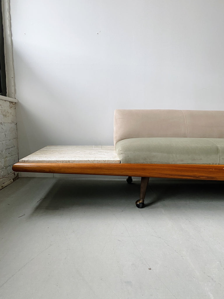 ADRIAN PEARSALL XL PLATFORM SOFA WITH BUILT IN TRAVERTINE SIDE TABLES