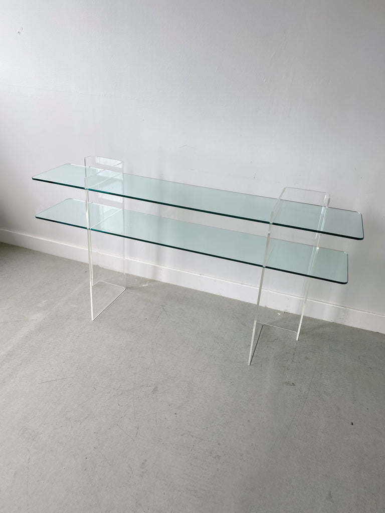 LUCITE & GLASS CONSOLE TABLE, 80's