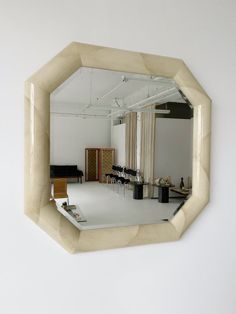 FAUX GOATSKIN LACQUERED OCTAGONAL WALL MIRROR