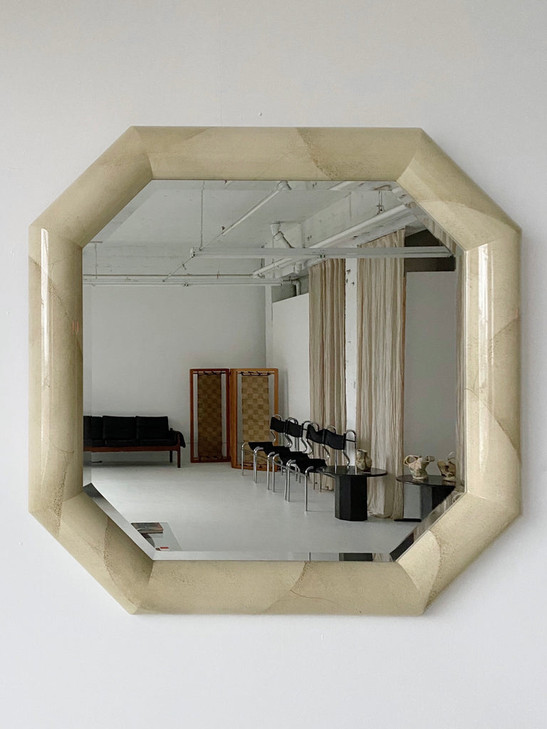 FAUX GOATSKIN LACQUERED OCTAGONAL WALL MIRROR