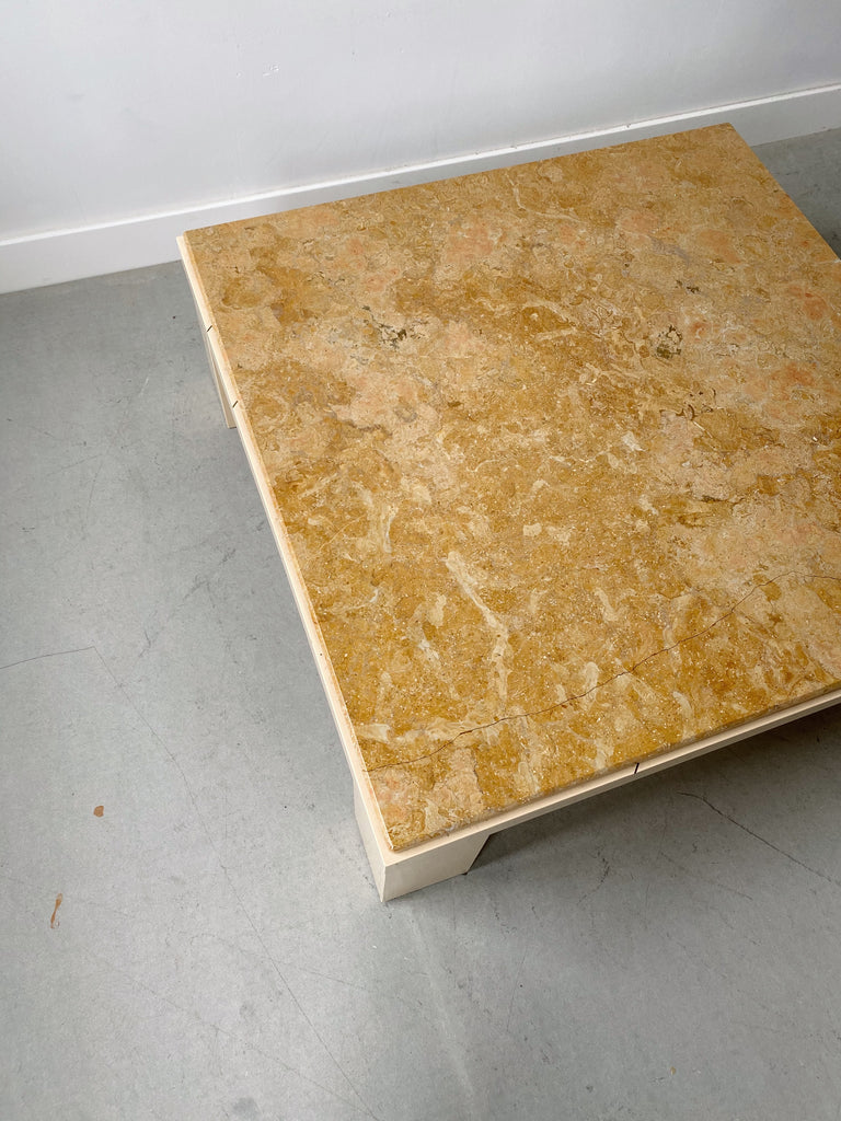MARBLE SQUARE COFFEE TABLE WITH WOODEN BASE