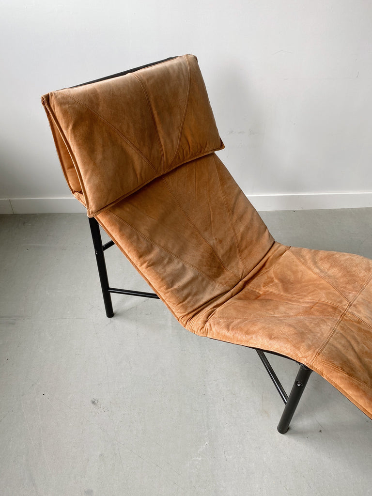 TAN LEATHER SKYE LOUNGE CHAIR BY TORD BJORKLUND FOR IKEA, 80'S