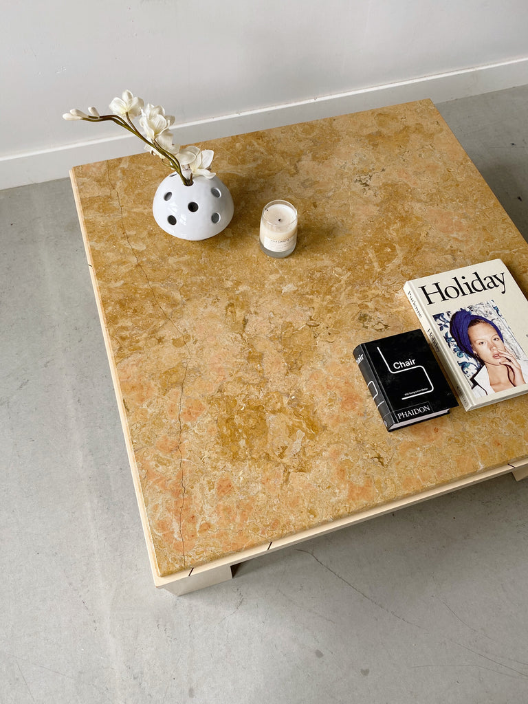 MARBLE SQUARE COFFEE TABLE WITH WOODEN BASE