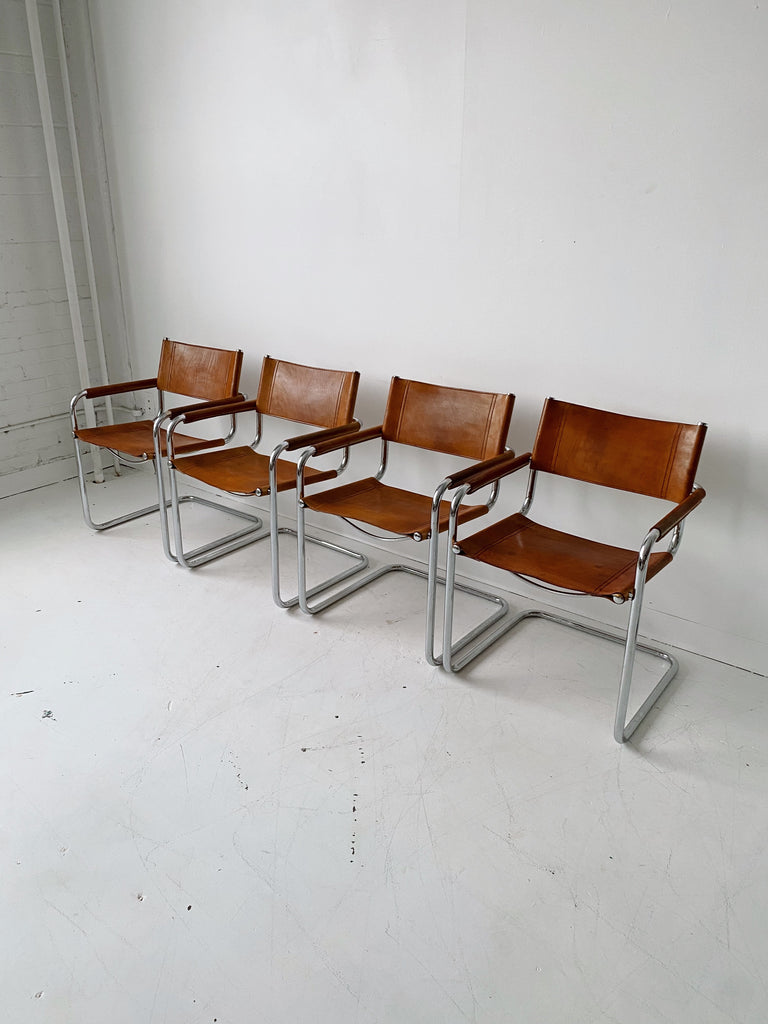 S34 LEATHER & CHROME CANTILEVER CHAIRS BY MART STAM FOR FASEM, SET OF 8, 70's