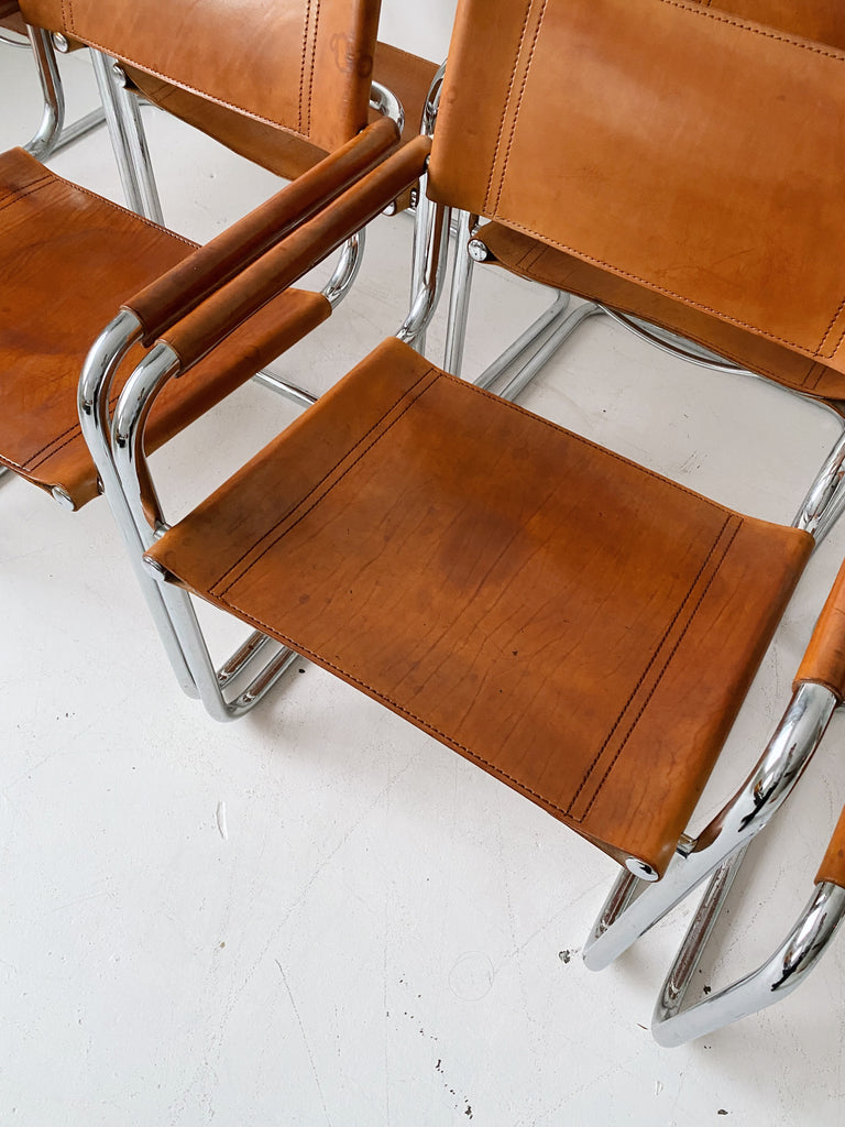 S34 LEATHER & CHROME CANTILEVER CHAIRS BY MART STAM FOR FASEM, SET OF 8, 70's