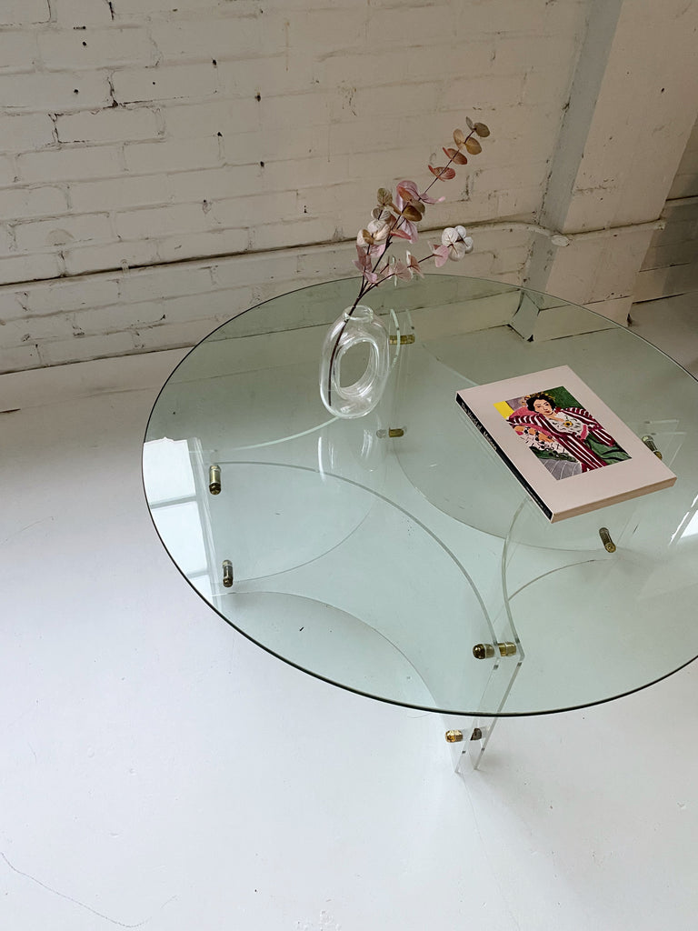 ROUND GLASS COFFEE TABLE WITH LUCITE BASE
