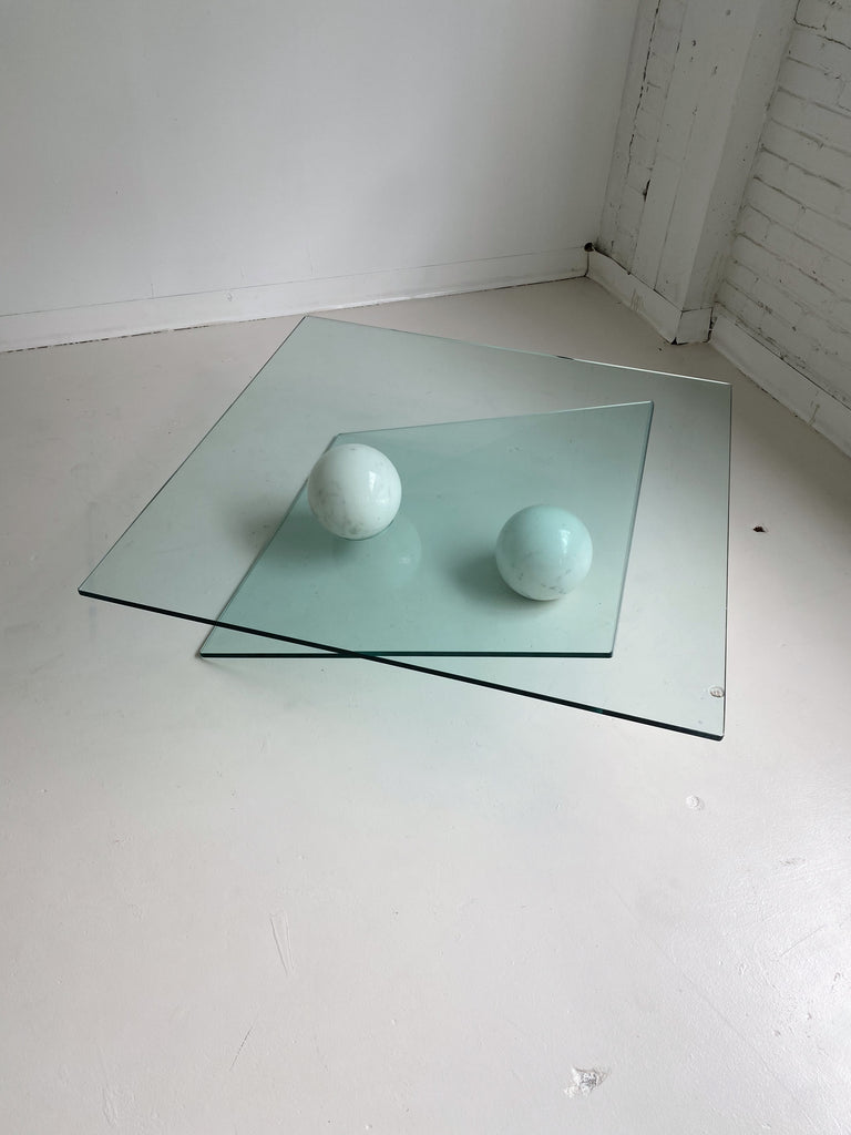 MARBLE & GLASS COFFEE TABLE BY ROCHE BOBOIS, 80's