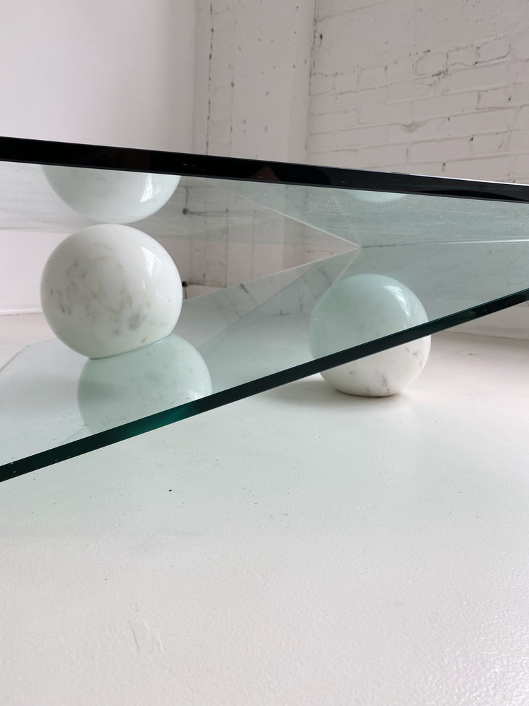 MARBLE & GLASS COFFEE TABLE BY ROCHE BOBOIS, 80's