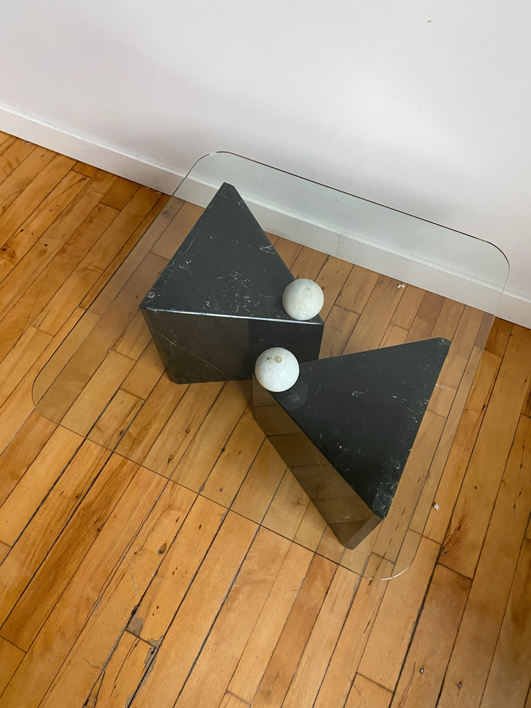 SQUARE GLASS SIDE TABLE WITH BLACK MARBLE BASE