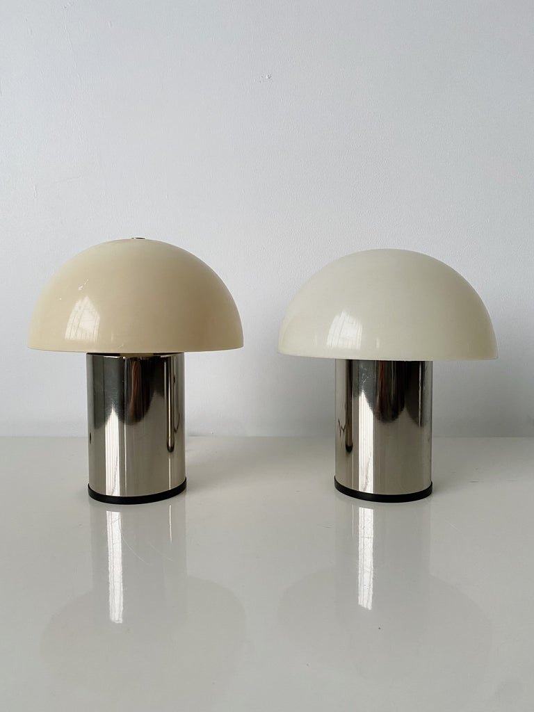 LAUREL CHROME & PLASTIC SMALL MUSHROOM LAMPS, SET OF 2