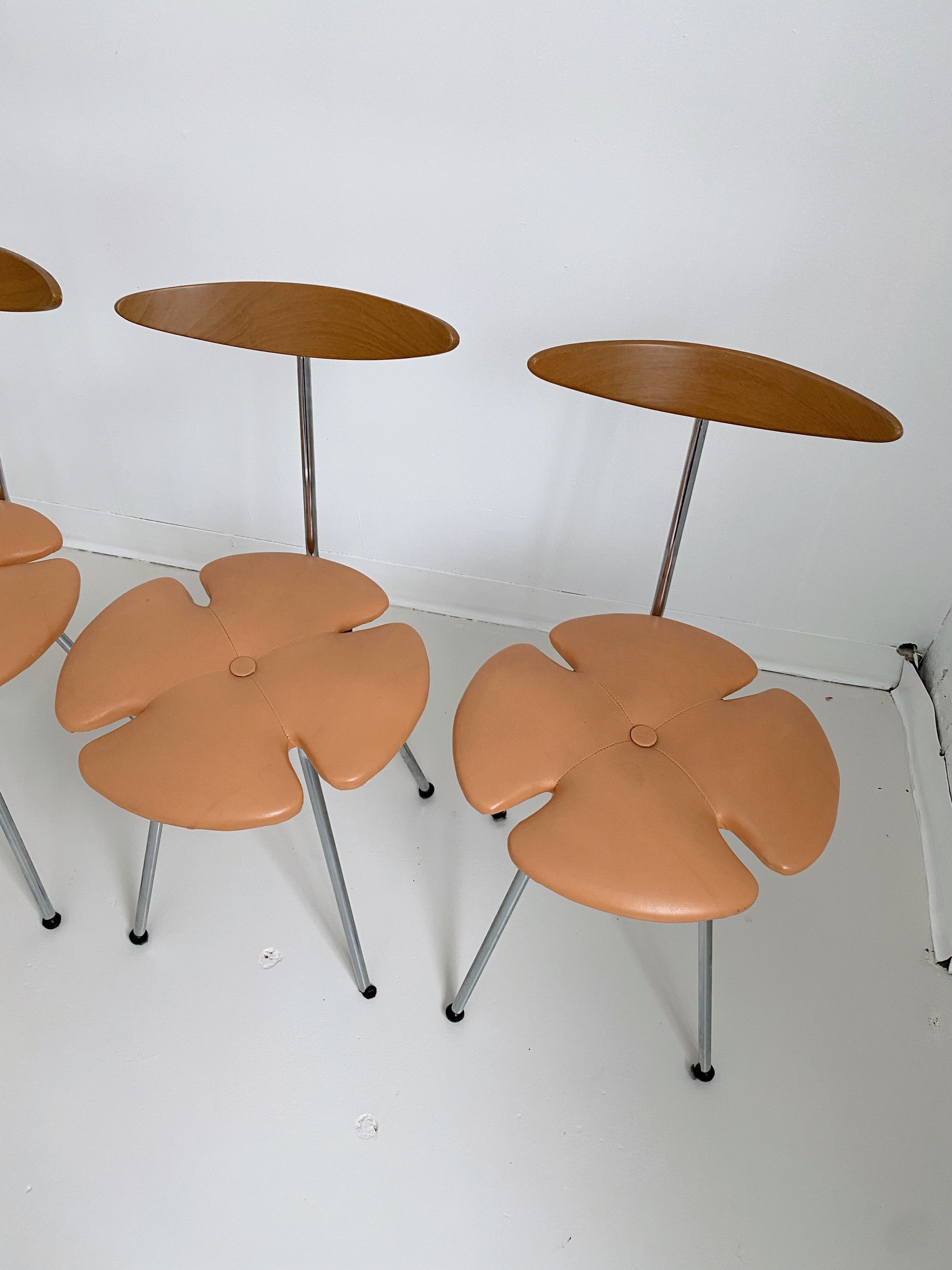 EFFEZETA TAN LEATHER CLOVER CHAIRS, SET OF 4 | Maison Singulier