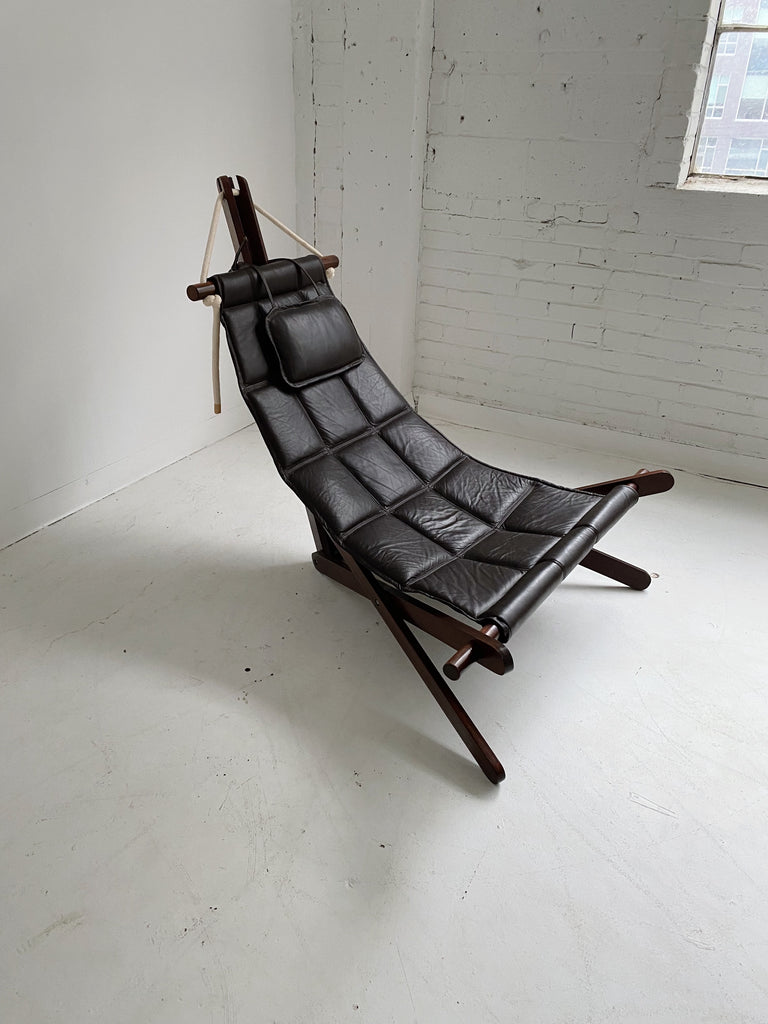 BROWN LEATHER SAIL CHAIR BY DOMINIC MICHAELIS FOR MOVEIS CORAZZA, 70's