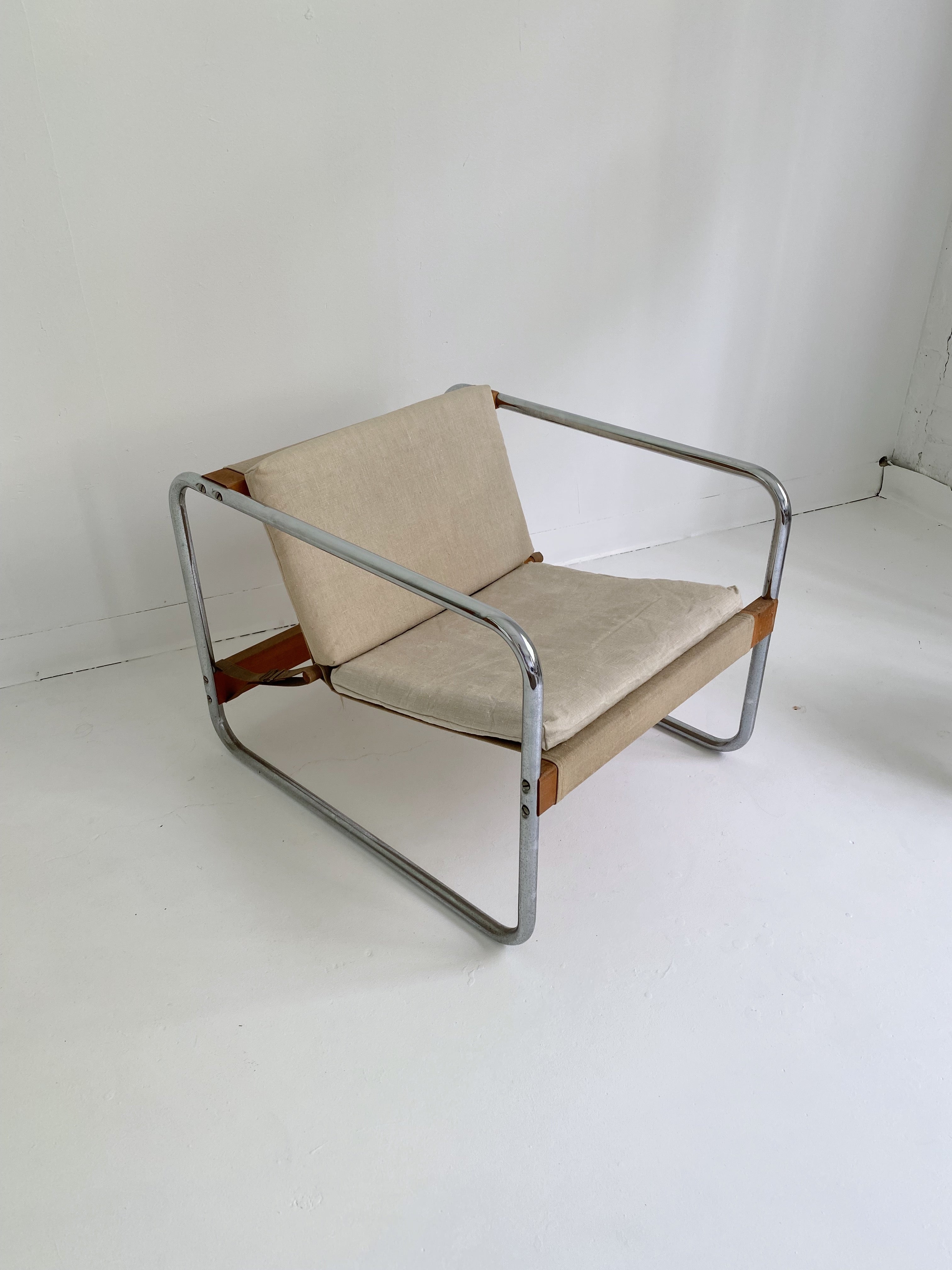 CHROME & WOOD HABITAT GARDEN CHAIRS BY MICHEL DALLAIRE, 70's