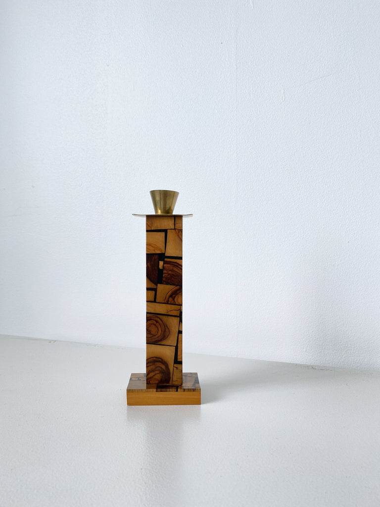 WOOD AND BRASS CANDLE HOLDER