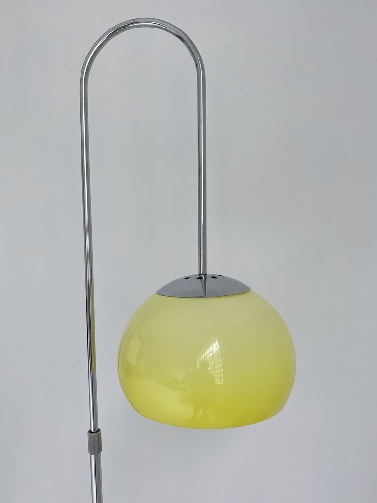 CHROME ARC LAMP WITH YELLOW PLASTIC SHADE