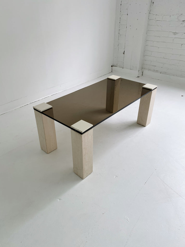 SMOKED GLASS COFFEE TABLE WITH MARBLE LEGS