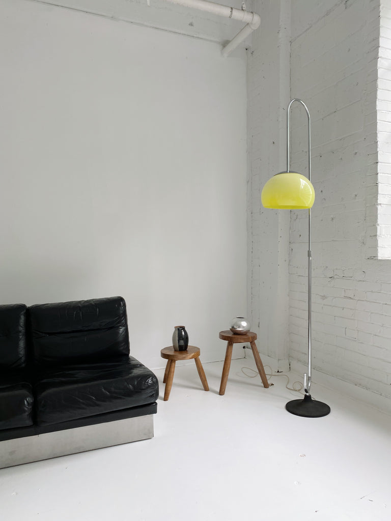 CHROME ARC LAMP WITH YELLOW PLASTIC SHADE