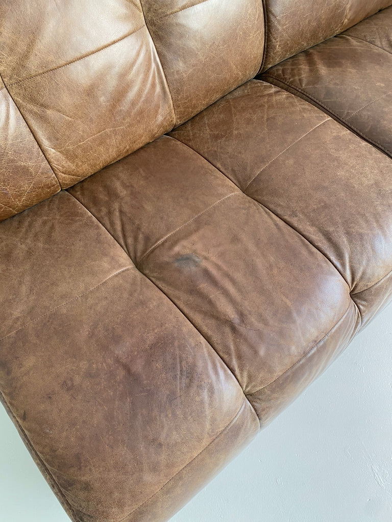 BROWN LEATHER TUFTED TWO PIECE SOFA