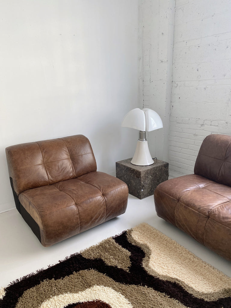 BROWN LEATHER TUFTED TWO PIECE SOFA