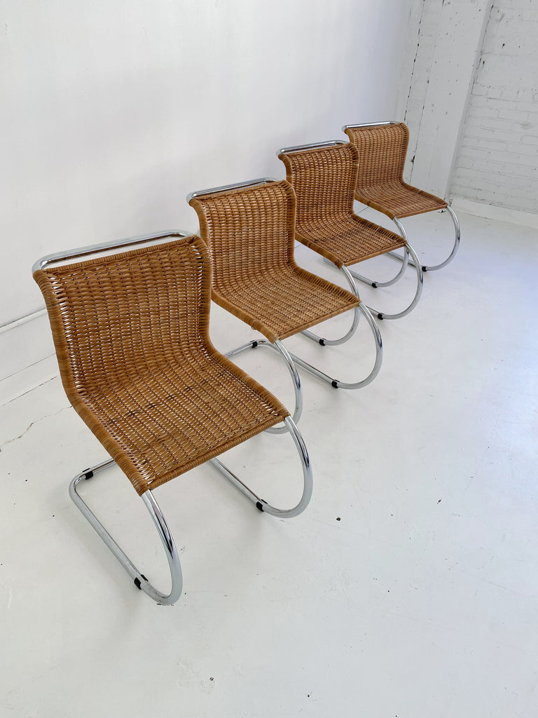 RATTAN & CHROME CANTILEVER CHAIRS IN THE STYLE OF MIES VAN DER ROHE