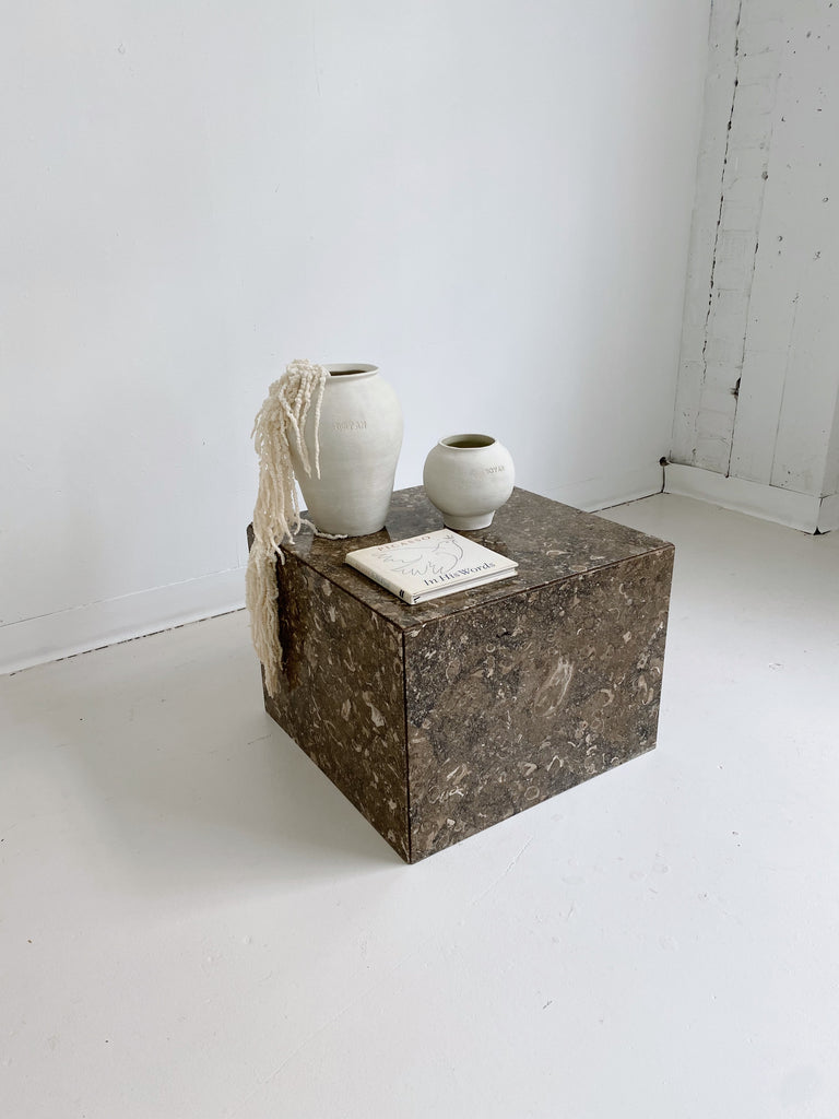 BROWN STONE CUBE SIDE TABLE