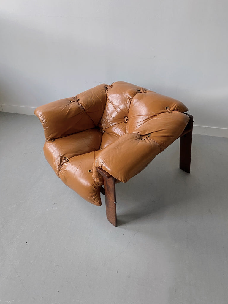 PERCIVAL LAFER MP 129 TAN LEATHER LOUNGE CHAIR, 70'S