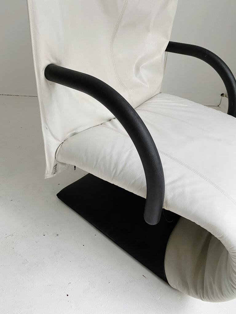 WHITE LEATHER ZEN CHAIR BY CLAUDE BRISSON FOR LIGNE ROSET, 80's