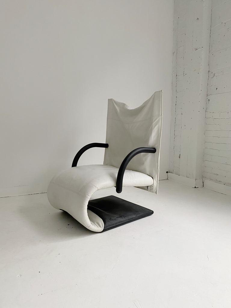 WHITE LEATHER ZEN CHAIR BY CLAUDE BRISSON FOR LIGNE ROSET, 80's